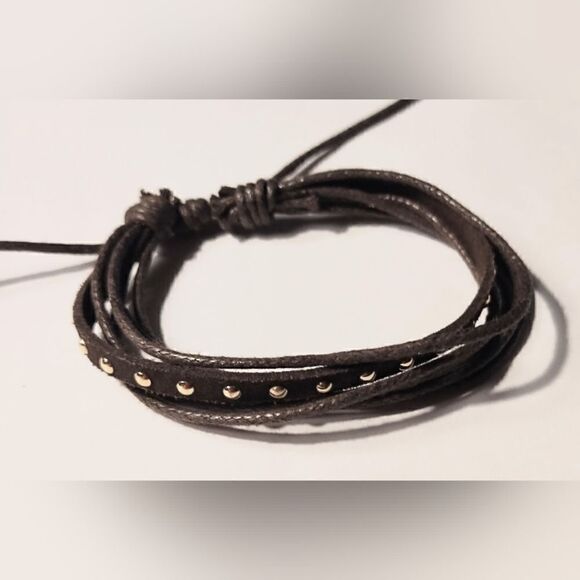 Men's bracelet leather braided layered brown new d45 - Picture 1 of 1